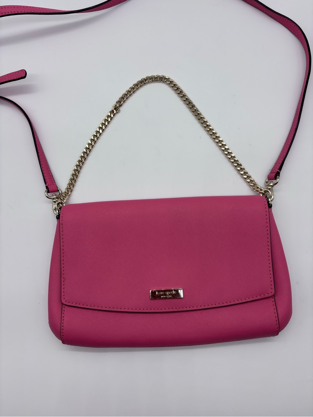 kate spade Hot Pink Saffiano Leather Crossbody with Gold Chain